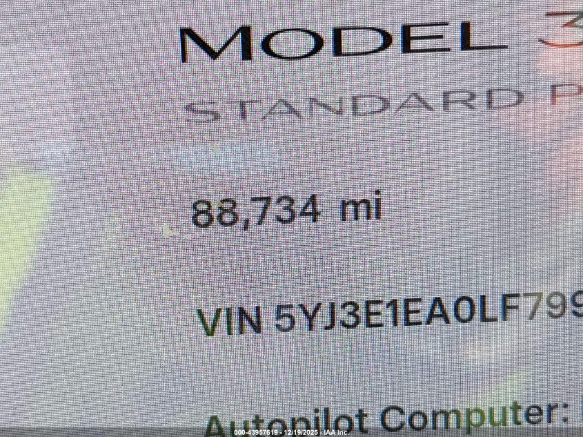 2020 Tesla Model 3 Standard Range Plus Rear-Wheel Drive/Standard Range Rear-Wheel Drive VIN: 5YJ3E1EA0LF799046 Lot: 43957619