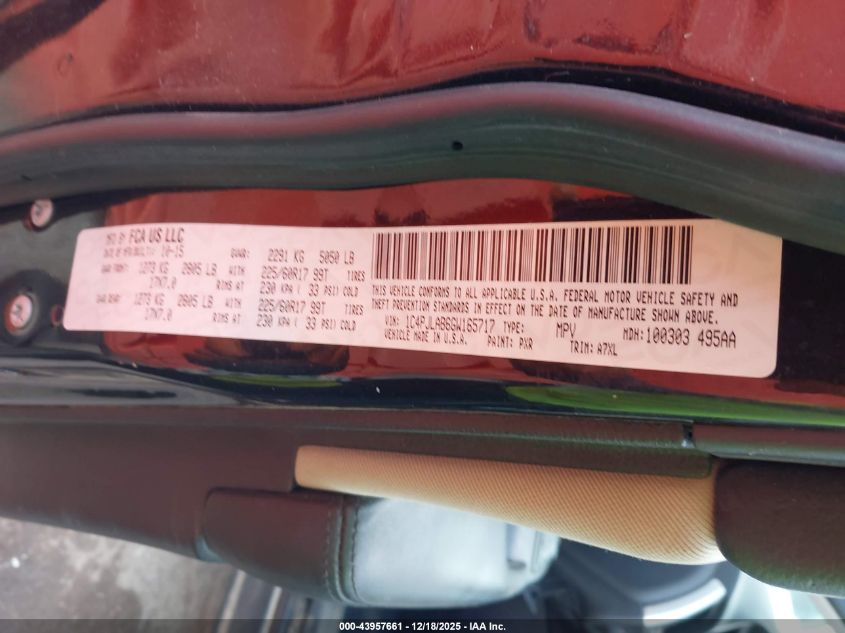 2016 Jeep Cherokee Sport VIN: 1C4PJLAB6GW165717 Lot: 43957661