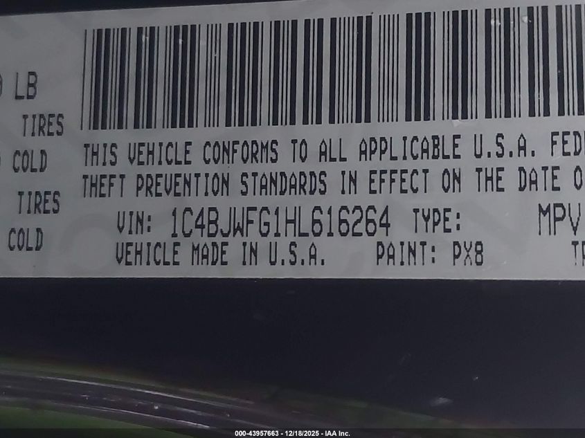 2017 Jeep Wrangler Unlimited Rubicon 4X4 VIN: 1C4BJWFG1HL616264 Lot: 43957663