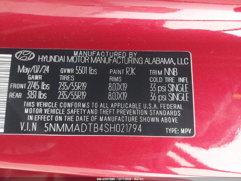 2025 Genesis Gv70 2.5T Awd VIN: 5NMMADTB4SH021794 Lot: 43957669