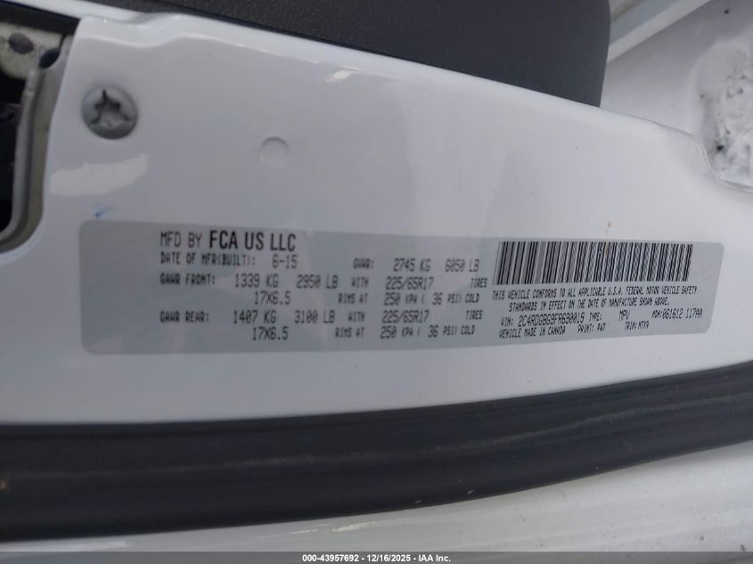 2015 Dodge Grand Caravan Se Plus VIN: 2C4RDGBG9FR690019 Lot: 43957692