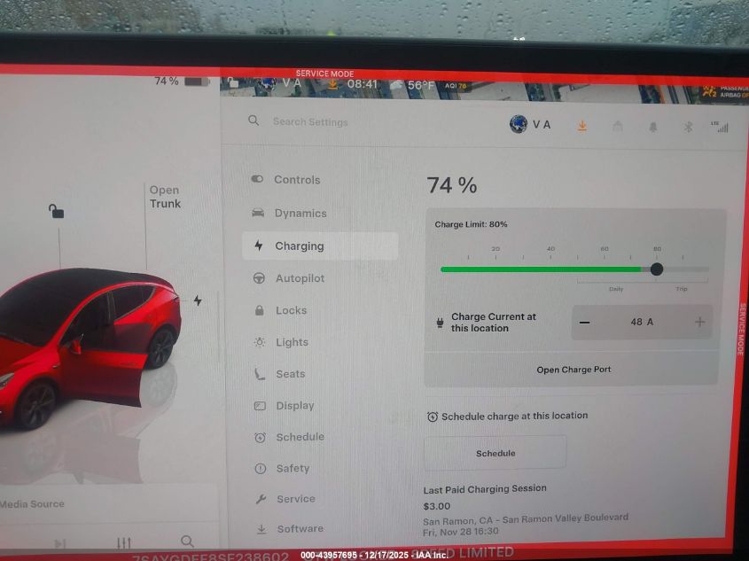 2025 Tesla Model Y Long Range Dual Motor All-Wheel Drive VIN: 7SAYGDEE8SF238602 Lot: 43957695