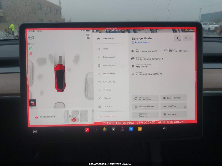 2025 Tesla Model Y Long Range Dual Motor All-Wheel Drive VIN: 7SAYGDEE8SF238602 Lot: 43957695