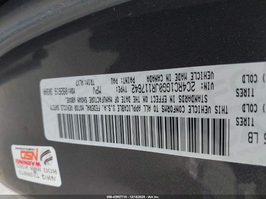 2018 Chrysler Pacifica Limited VIN: 2C4RC1GG0JR117642 Lot: 43957718