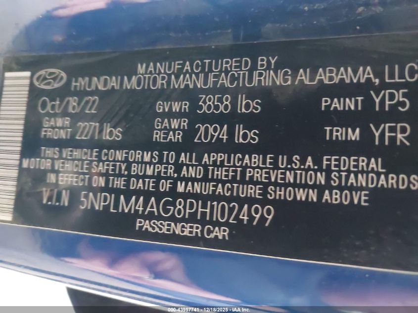 2023 Hyundai Elantra Sel VIN: 5NPLM4AG8PH102499 Lot: 43957741