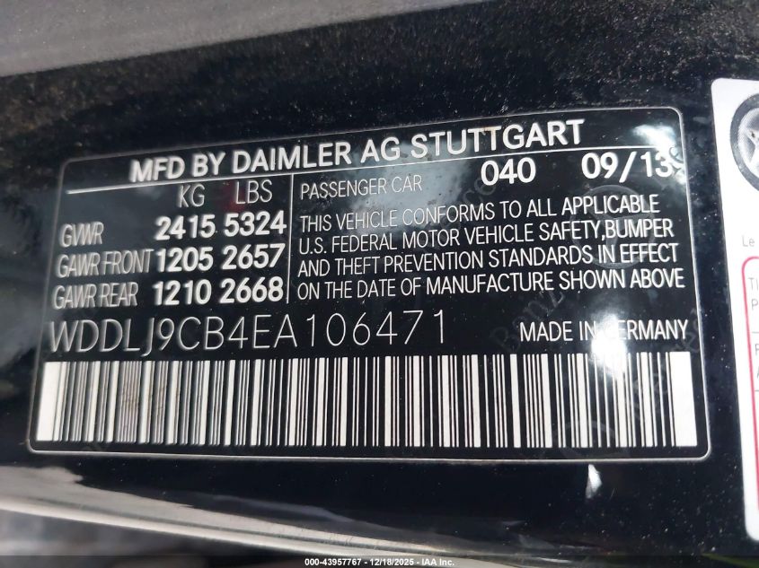 2014 Mercedes-Benz Cls 63 Amg 4Matic VIN: WDDLJ9CB4EA106471 Lot: 43957767