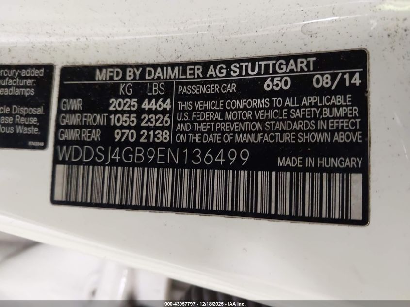 2014 Mercedes-Benz Cla 250 4Matic VIN: WDDSJ4GB9EN136499 Lot: 43957797