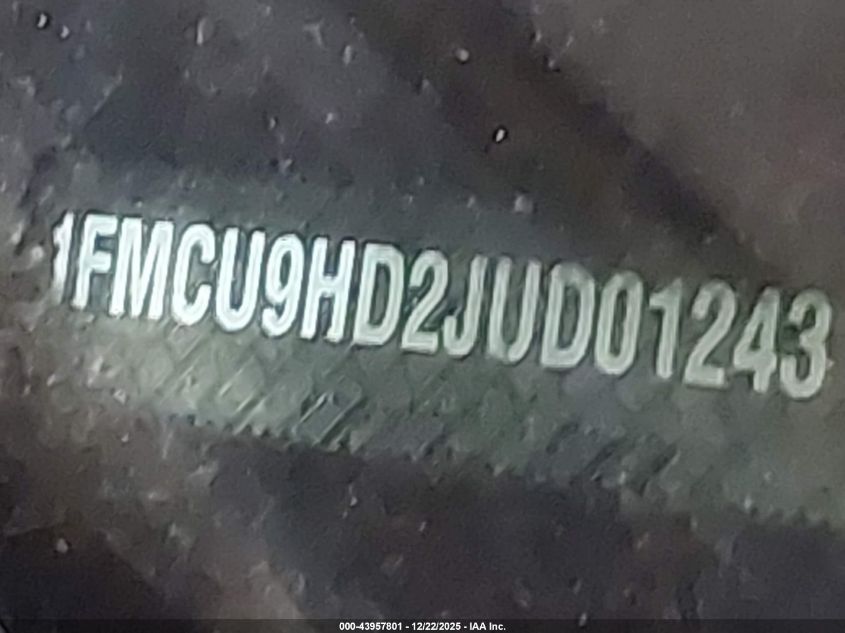 2018 Ford Escape Sel VIN: 1FMCU9HD2JUD01243 Lot: 43957801