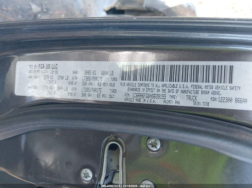 2017 Ram 1500 Tradesman 4X2 6'4 Box VIN: 1C6RR6FG6HS639155 Lot: 43957825