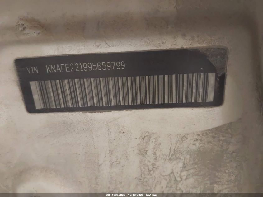 2009 Kia Spectra Ex VIN: KNAFE221995659799 Lot: 43957836