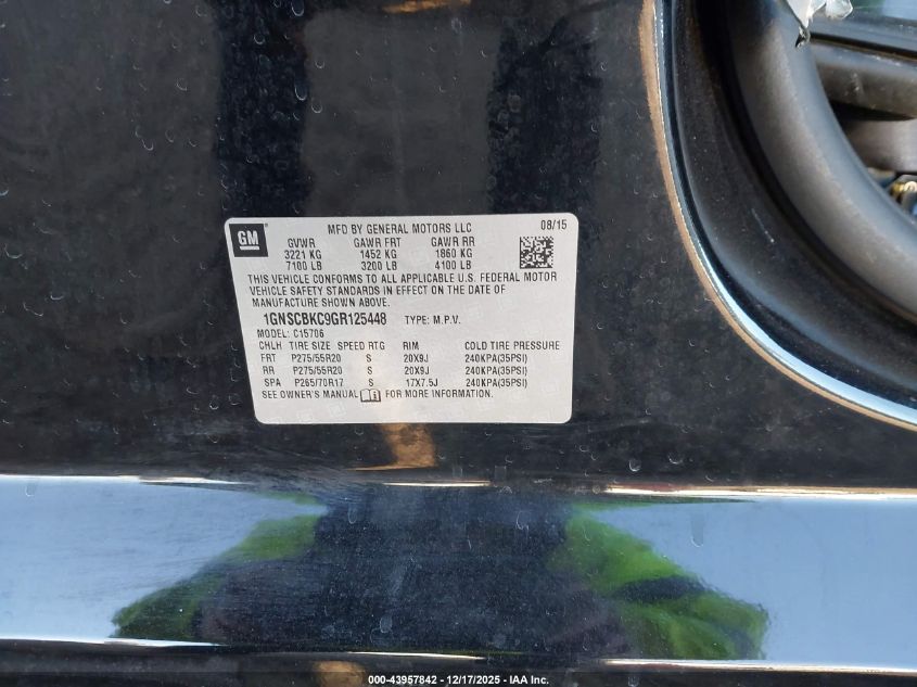 2016 Chevrolet Tahoe Lt VIN: 1GNSCBKC9GR125448 Lot: 43957842