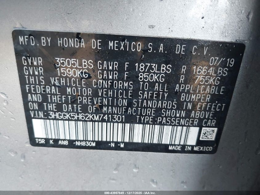 2019 Honda Fit Sport VIN: 3HGGK5H62KM741301 Lot: 43957849