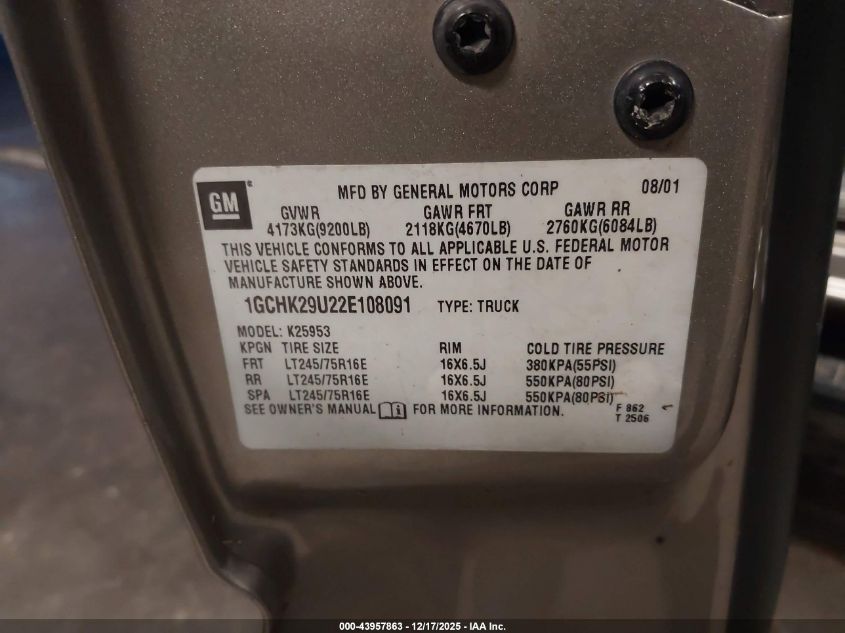 2002 Chevrolet Silverado 2500Hd Ls VIN: 1GCHK29U22E108091 Lot: 43957863