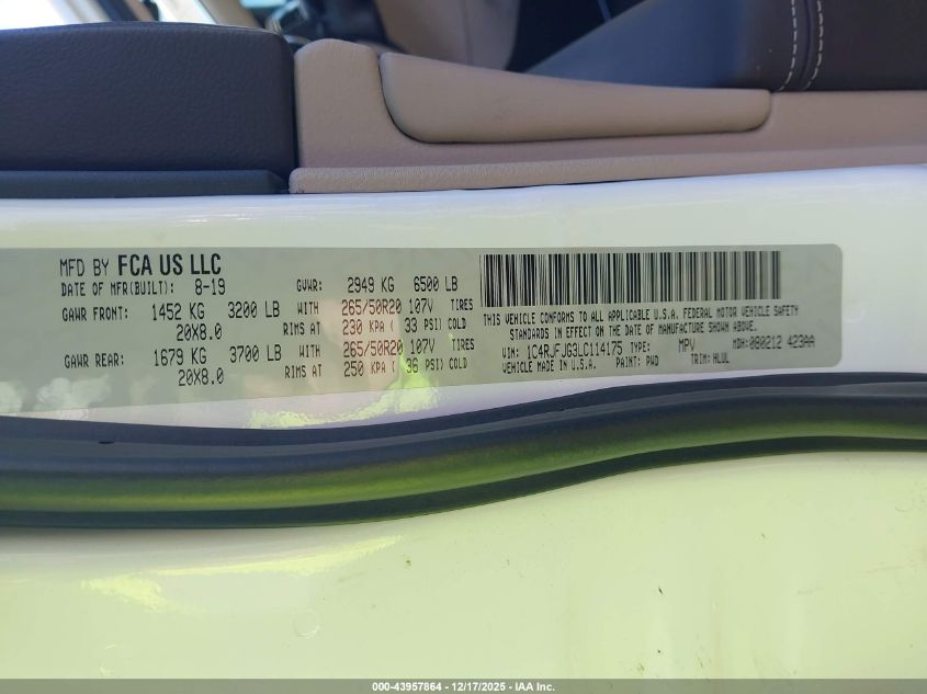 2020 Jeep Grand Cherokee Summit 4X4 VIN: 1C4RJFJG3LC114175 Lot: 43957864