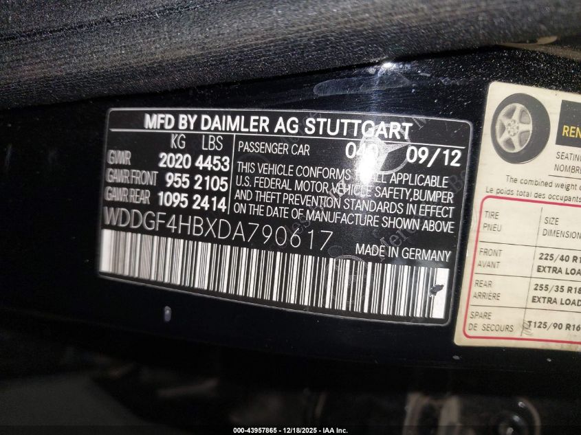 2013 Mercedes-Benz C 250 Sport VIN: WDDGF4HBXDA790617 Lot: 43957865