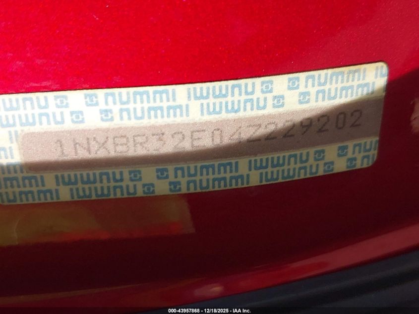 2004 Toyota Corolla S VIN: 1NXBR32E04Z229202 Lot: 43957868