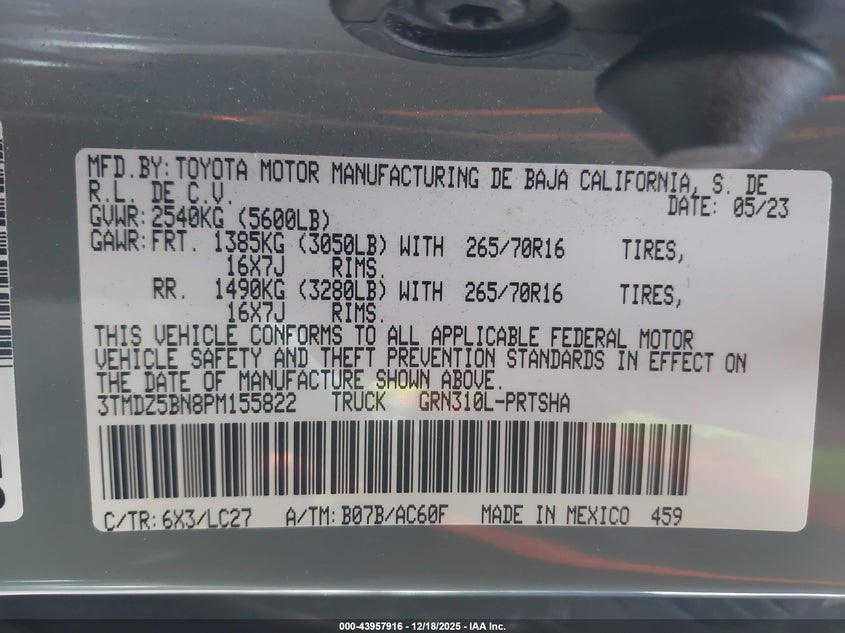 2023 Toyota Tacoma Trd Off Road VIN: 3TMDZ5BN8PM155822 Lot: 43957916