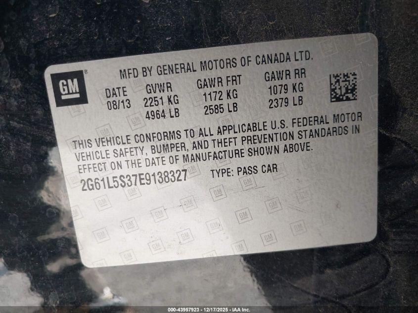 2014 Cadillac Xts Standard VIN: 2G61L5S37E9138327 Lot: 43957923