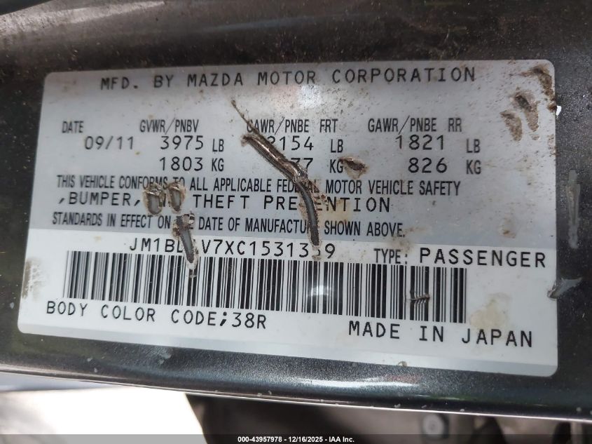 2012 Mazda Mazda3 I Touring VIN: JM1BL1V7XC1531359 Lot: 43957978