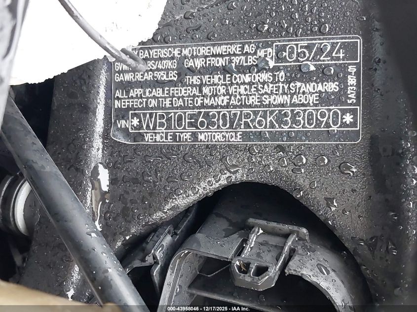 2024 BMW S 1000 Rr VIN: WB10E6307R6K33090 Lot: 43958046