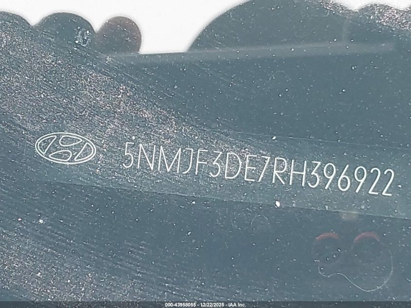 2024 Hyundai Tucson Sel VIN: 5NMJF3DE7RH396922 Lot: 43958055