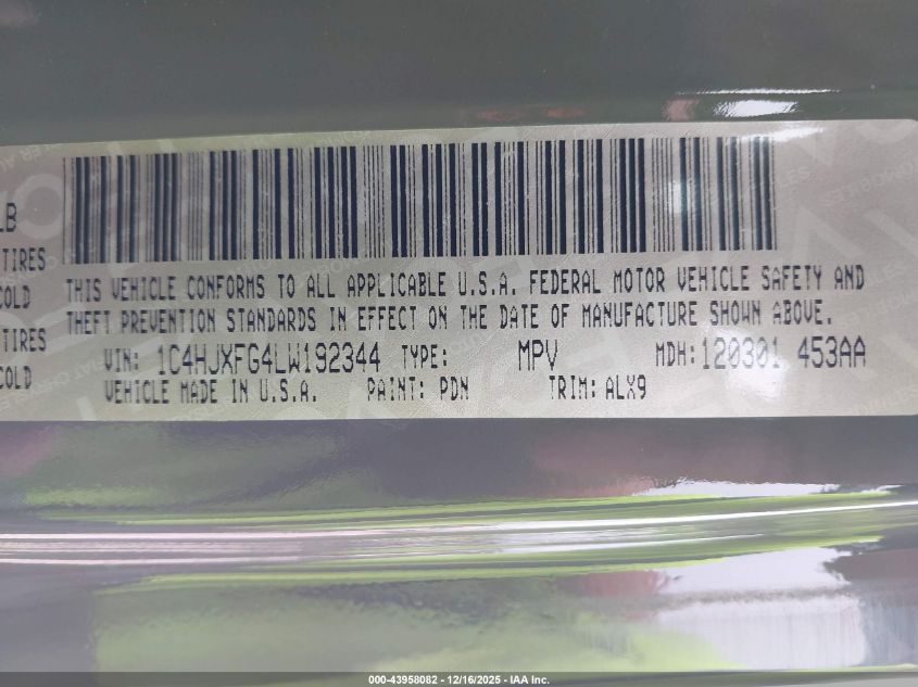 2020 Jeep Wrangler Unlimited Rubicon 4X4 VIN: 1C4HJXFG4LW192344 Lot: 43958082