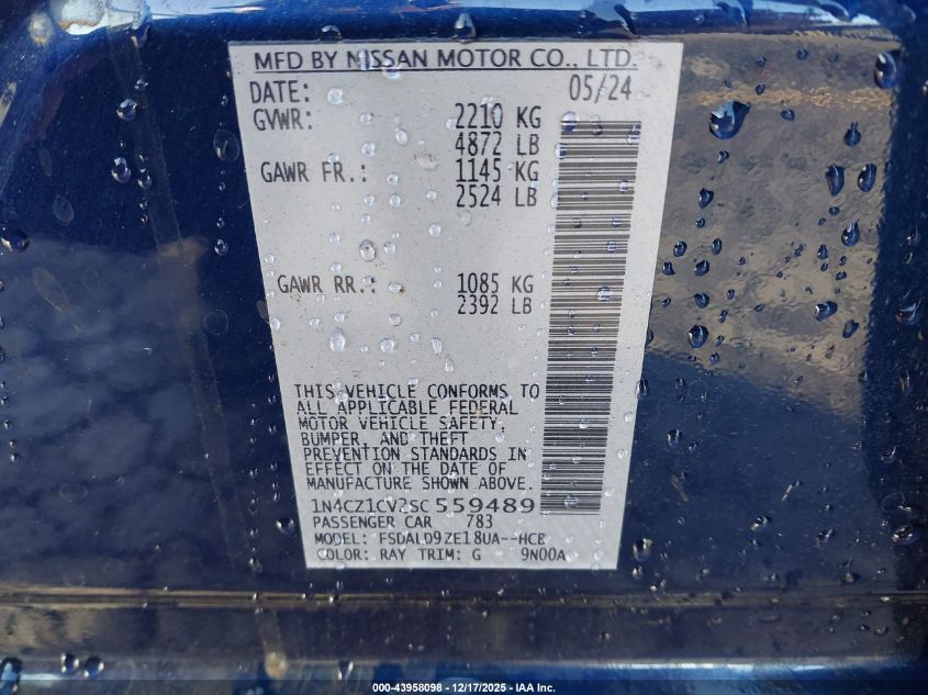 2025 Nissan Leaf Sv Plus VIN: 1N4CZ1CV2SC559489 Lot: 43958098