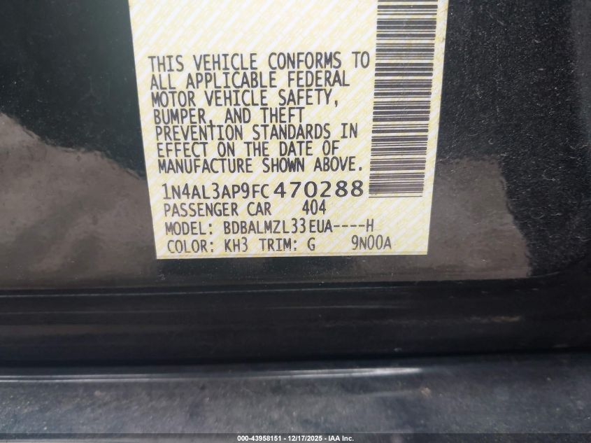 2015 Nissan Altima 2.5 Sv VIN: 1N4AL3AP9FC470288 Lot: 43958151
