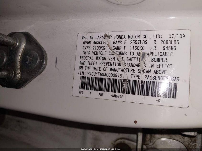 2010 Acura Tsx 3.5 VIN: JH4CU4F68AC000976 Lot: 43958154