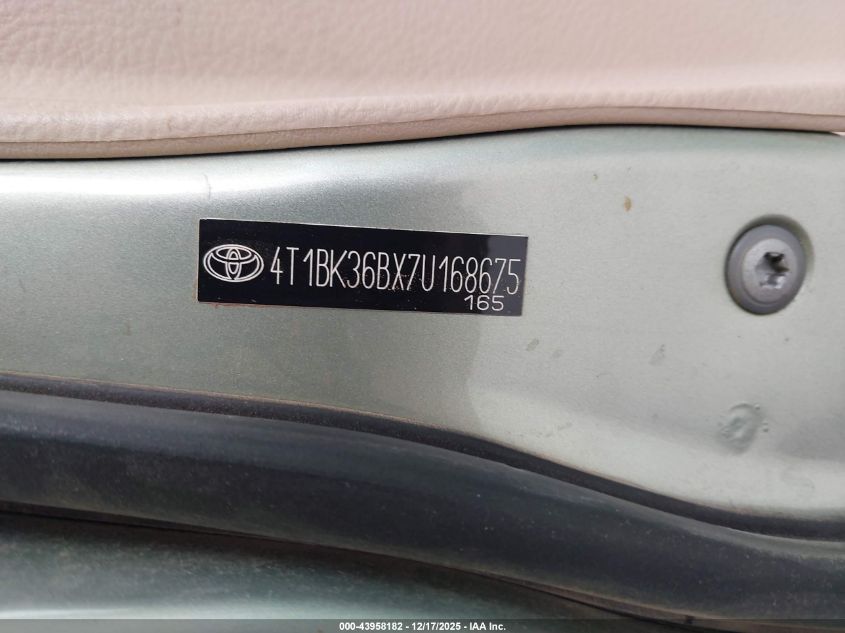 2007 Toyota Avalon Xls VIN: 4T1BK36BX7U168675 Lot: 43958182