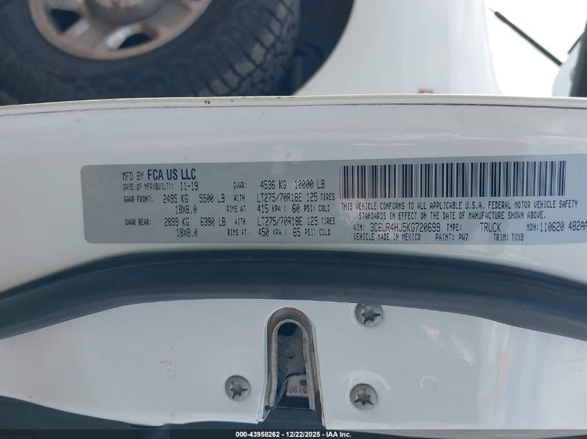 2019 Ram 2500 Tradesman 4X2 8' Box VIN: 3C6UR4HJ5KG720699 Lot: 43958262