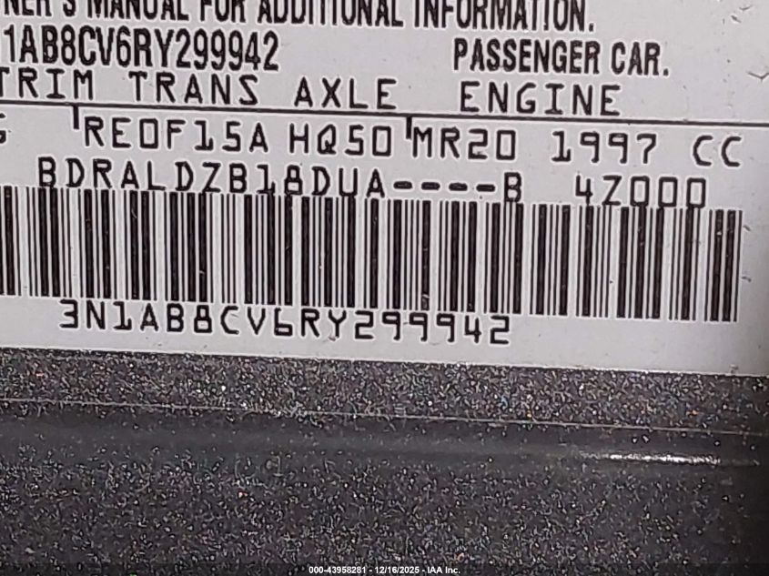 2024 Nissan Sentra Sv Xtronic Cvt VIN: 3N1AB8CV6RY299942 Lot: 43958281