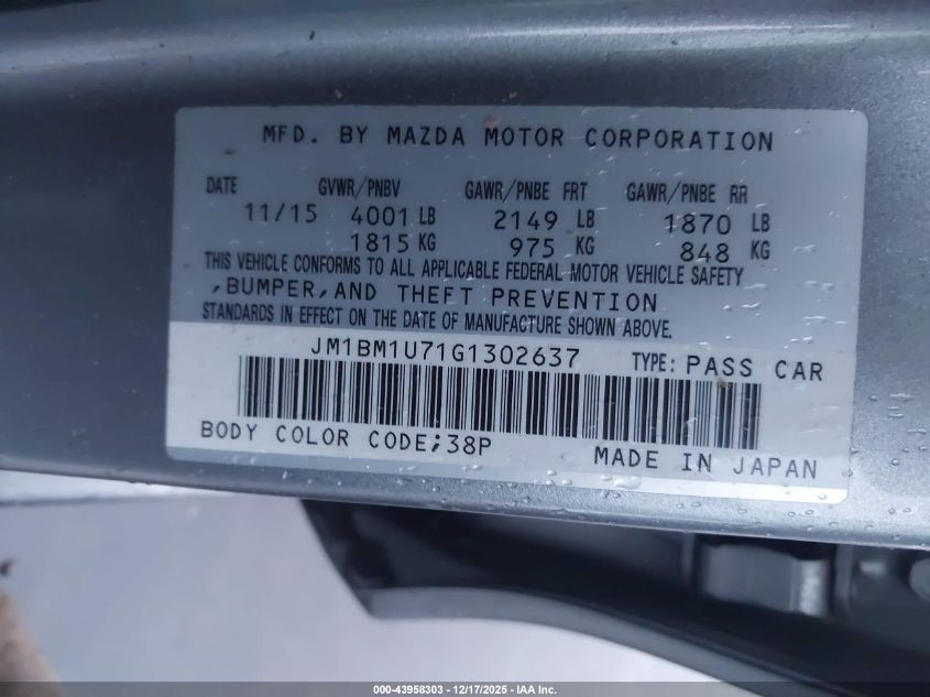 2016 Mazda Mazda3 I Sport VIN: JM1BM1U71G1302637 Lot: 43958303