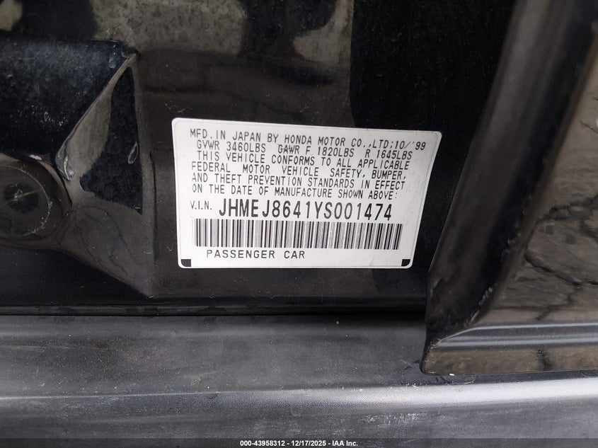 JHMEJ8641YS001474 2000 HONDA CIVIC photo no. 9