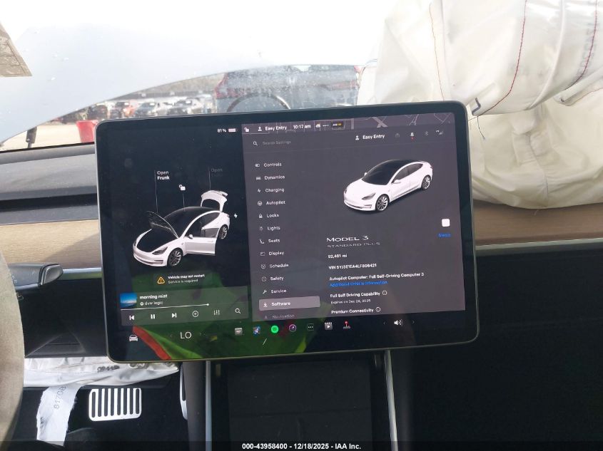 2020 Tesla Model 3 Standard Range Plus Rear-Wheel Drive/Standard Range Rear-Wheel Drive VIN: 5YJ3E1EA4LF806421 Lot: 43958400