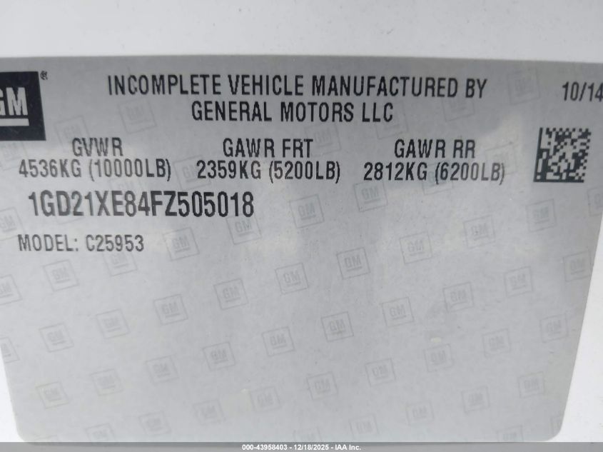 2015 GMC Sierra 2500Hd VIN: 1GD21XE84FZ505018 Lot: 43958403