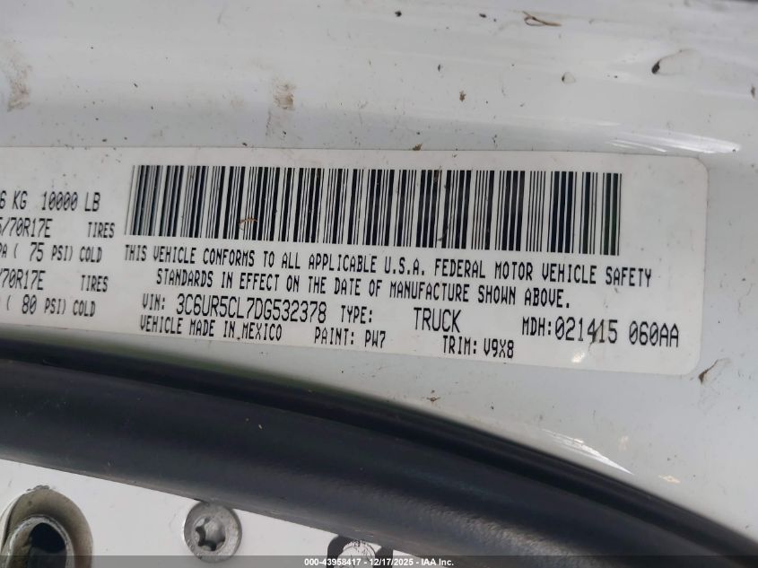 2013 Ram 2500 Tradesman VIN: 3C6UR5CL7DG532378 Lot: 43958417