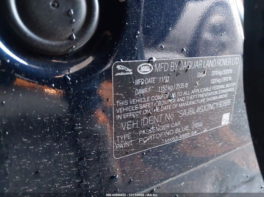 2022 Jaguar Xf R-Dynamic Se P300 Awd Automatic VIN: SAJBL4GX2NCY90888 Lot: 43958422