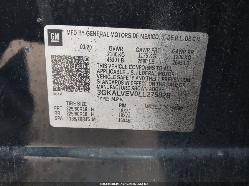 2020 GMC Terrain Awd Slt VIN: 3GKALVEV0LL275828 Lot: 43958449