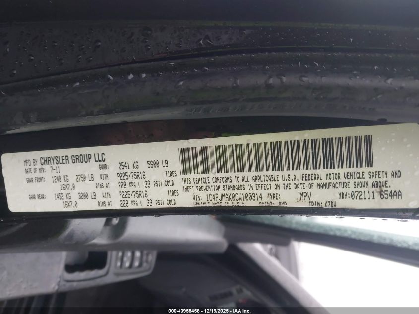 2012 Jeep Liberty Sport VIN: 1C4PJMAK0CW100314 Lot: 43958458