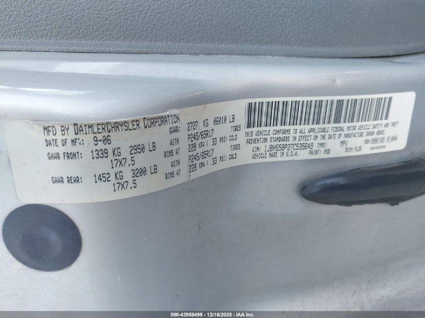 2007 Jeep Grand Cherokee Limited VIN: 1J8HS58P27C535649 Lot: 43958499