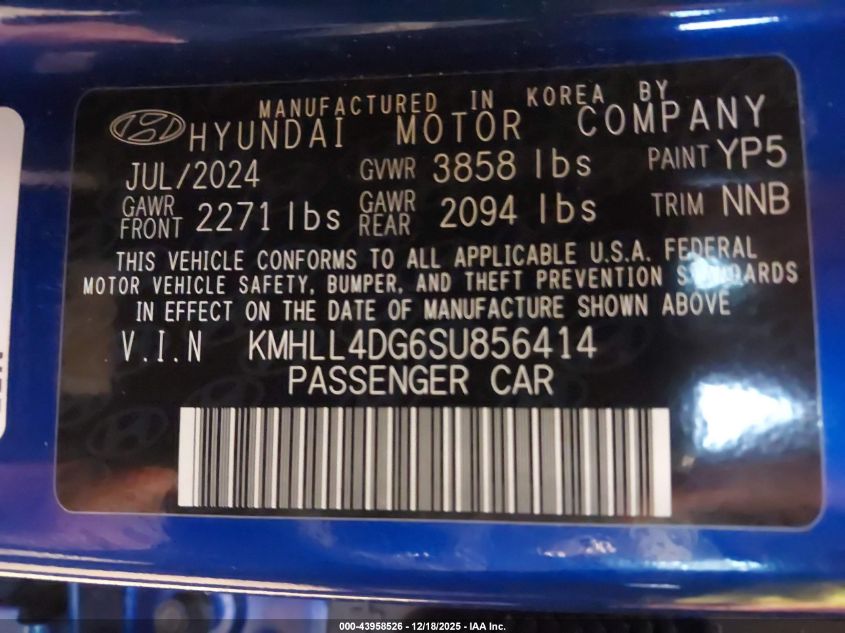 2025 Hyundai Elantra Se VIN: KMHLL4DG6SU856414 Lot: 43958526