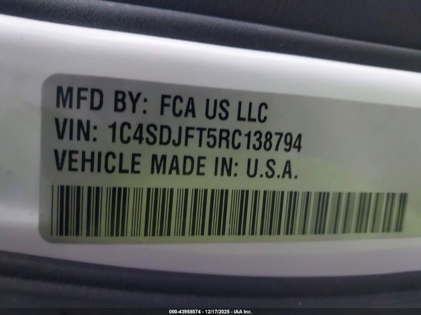 2024 Dodge Durango Pursuit Awd VIN: 1C4SDJFT5RC138794 Lot: 43958574