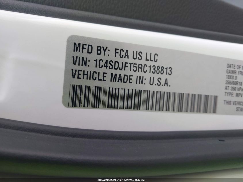 2024 Dodge Durango Pursuit Awd VIN: 1C4SDJFT5RC138813 Lot: 43958579