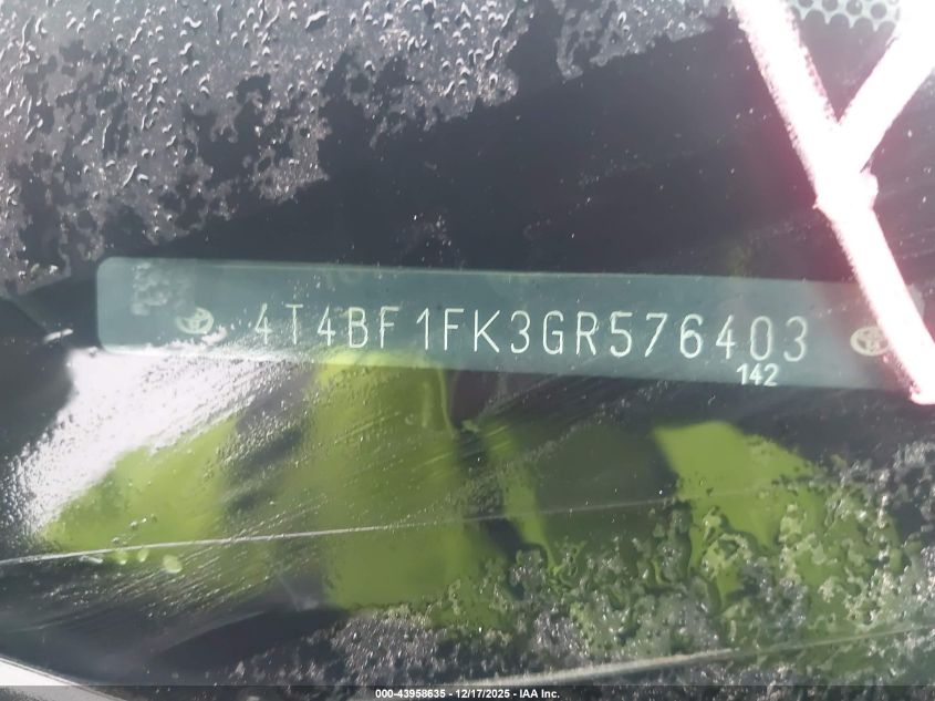 2016 Toyota Camry Le VIN: 4T4BF1FK3GR576403 Lot: 43958635