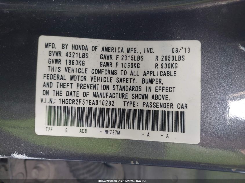 2014 Honda Accord Sport VIN: 1HGCR2F51EA010282 Lot: 43958673