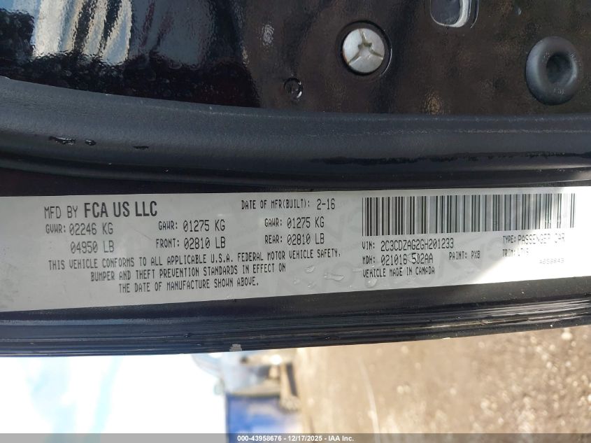 2016 Dodge Challenger Sxt VIN: 2C3CDZAG2GH201233 Lot: 43958676