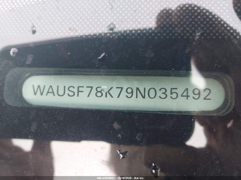 2009 Audi A4 2.0T Premium VIN: WAUSF78K79N035492 Lot: 43958691