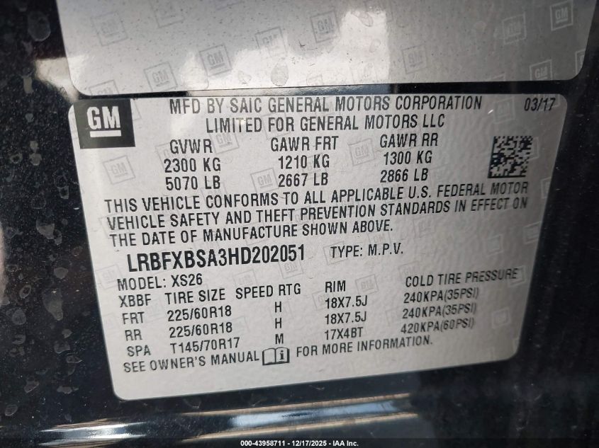 2017 Buick Envision Essence VIN: LRBFXBSA3HD202051 Lot: 43958711