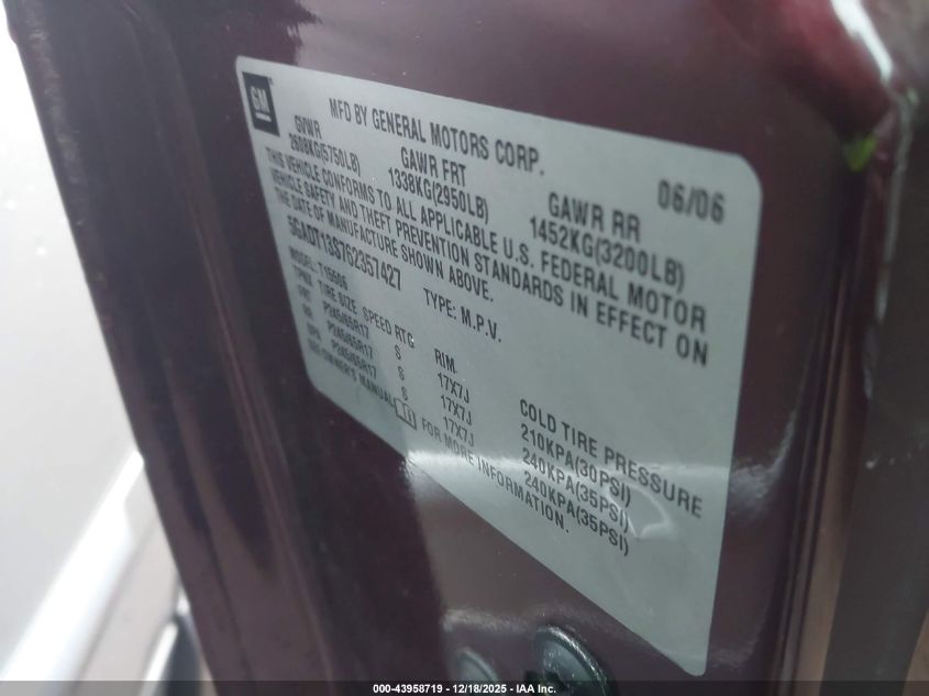 2006 Buick Rainier Cxl VIN: 5GADT13S762357427 Lot: 43958719